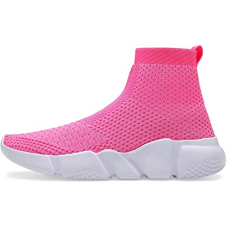 China New Fashion Boys Girls High Upper Lightweight Sneakers Walking Knitting Children Casual  Shoes